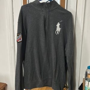 Men’s dark Gray Polo Ralph Lauren ski Zip up sweater XXL.